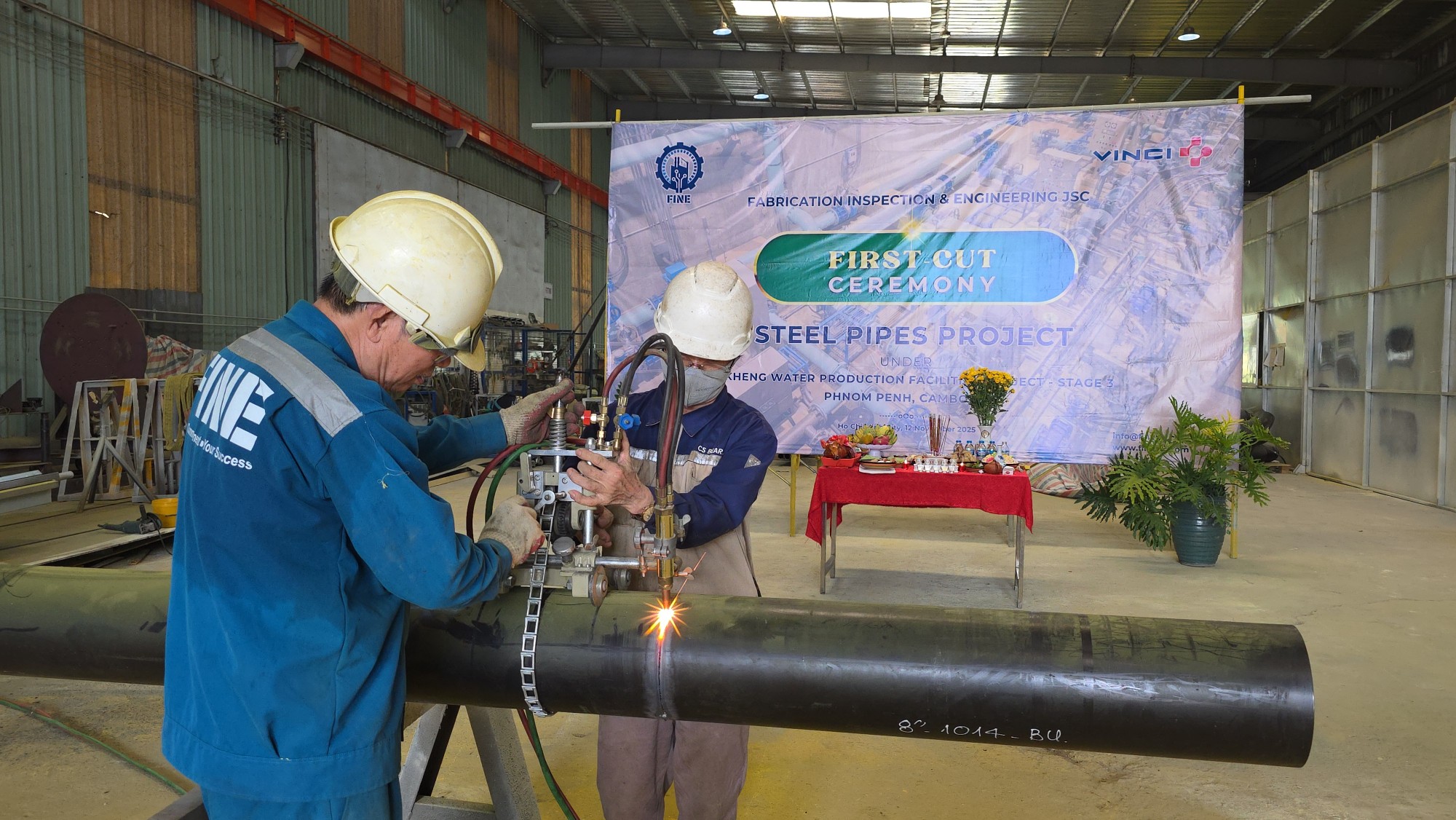 FINE khởi công chế tạo hệ thống ống thép trạm bơm nước dự án Bakheng Water Production Facilities – Giai Đoạn 3 tại Phnom Penh, Campuchia